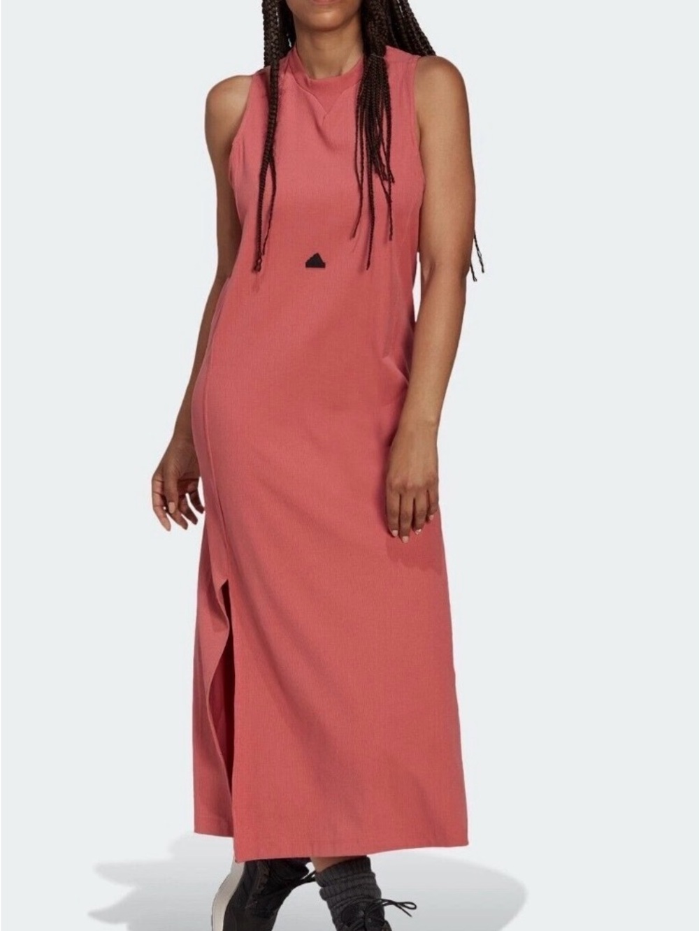 adidas Sleeveless Coral-Pink Maxi Dress with Front Slit